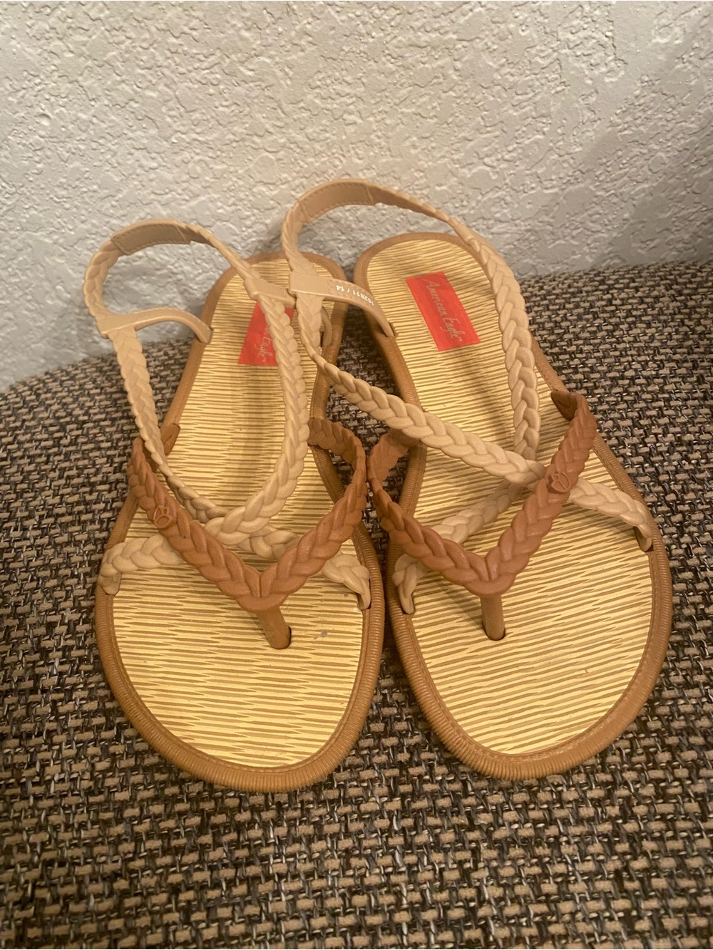 American Eagle Outfitters Braided Slingback Sandals in Light Tan and Brown